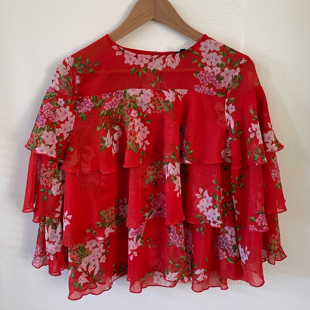 Who What Wear Red Floral Blouse - XS